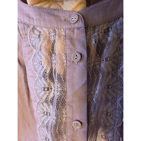 Free People Dusty Purple Lace Placket Button Front Tunic Blouse Lightweight Sz L - Picture 4 of 9